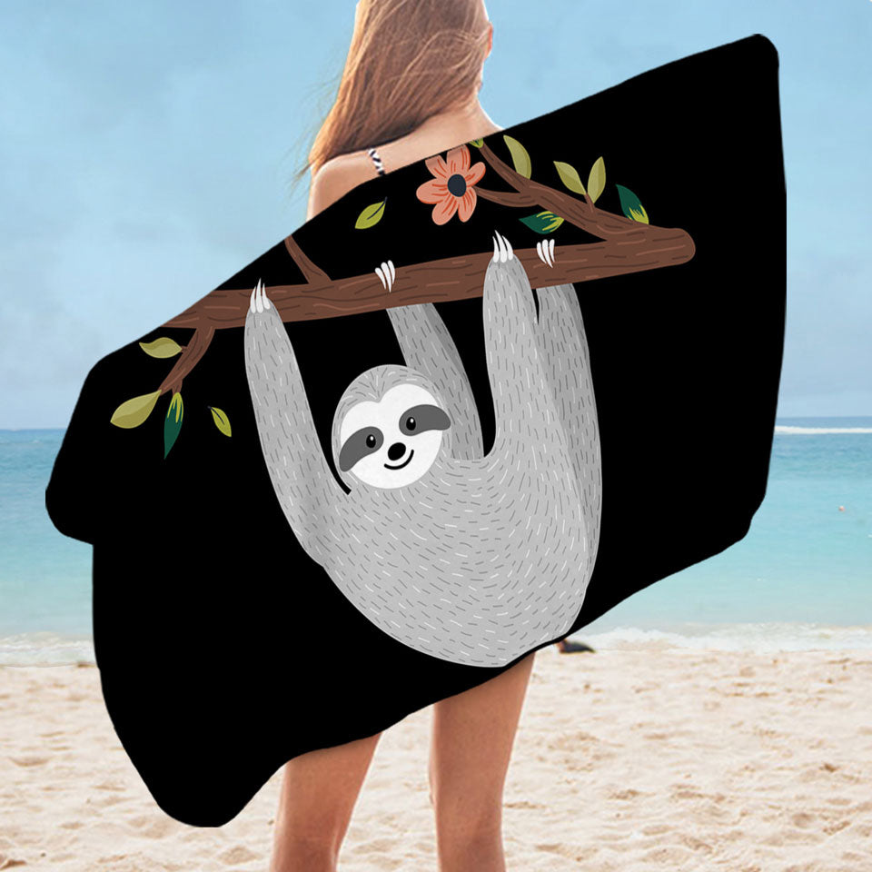 Cute Beach Towels Happy Time Cute Sloth Microfiber Beach Towel