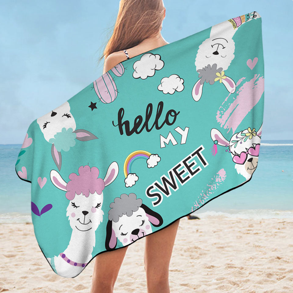 Cute Beach Towels Hello My Sweet Llama Microfiber Beach Towel