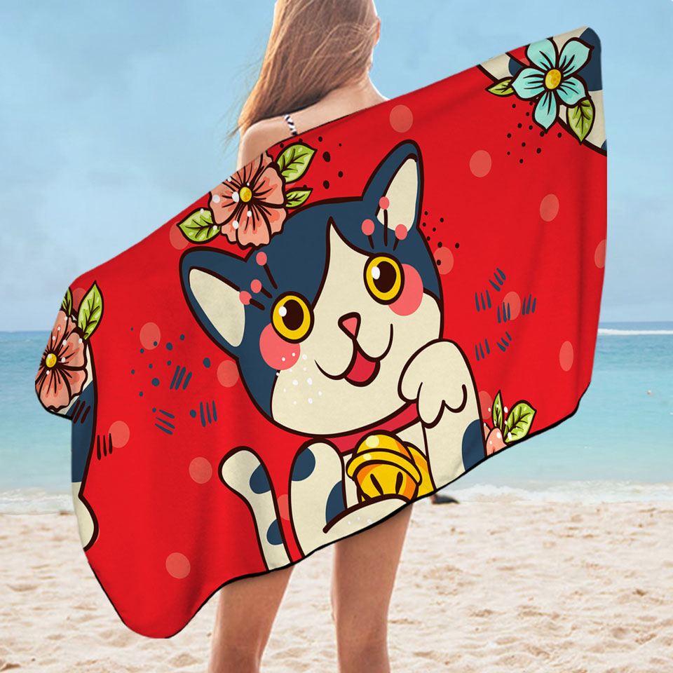 Cute Beach Towels Japanese Cat