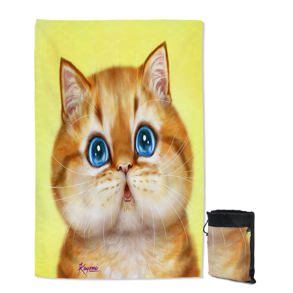 Cute Beach Towels Painted Cats Chubby Ginger Kitten