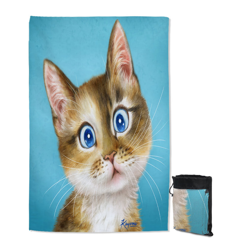 Cute Beach Towels Paintings for Kids Blue Eye Kitty Cat