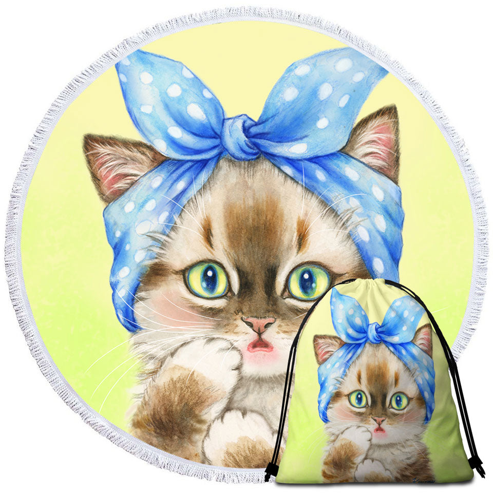 Cute Beach Towels and Bags Set Cats Art Girly Hair Bandana Kerchief Kitten