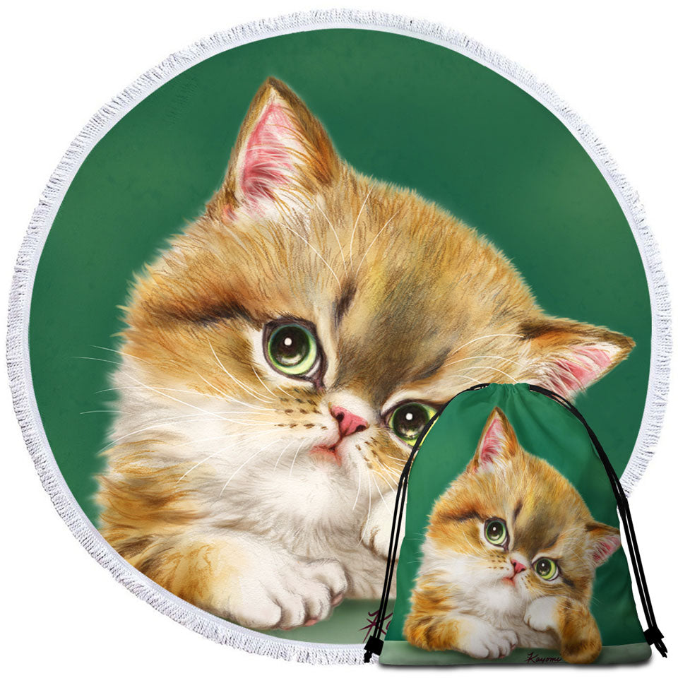 Cute Beach Towels and Bags Set Cats Art the Thinker Kitten