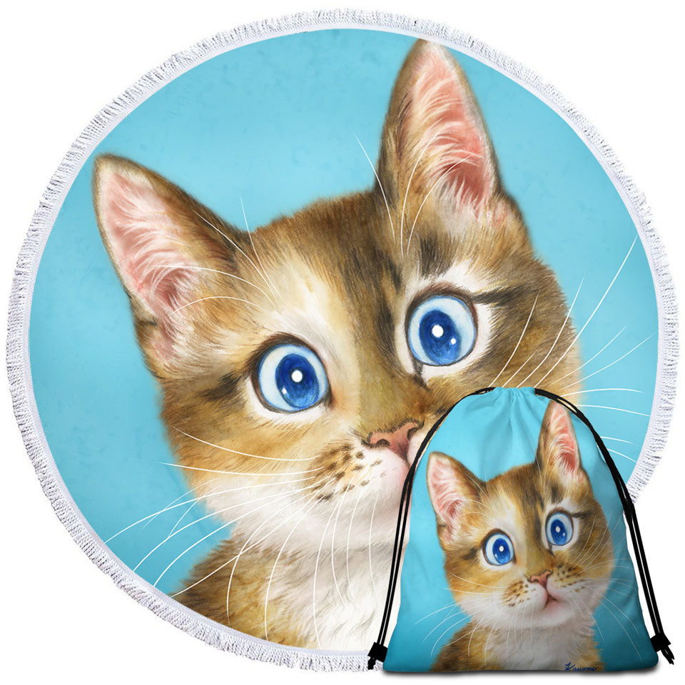 Cute Beach Towels and Bags Set Paintings for Kids Blue Eye Kitty Cat