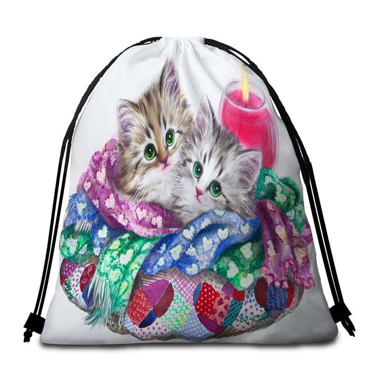 Cute Beach Towels and Bags with Cat Art Keep Warm Tabby Kittens