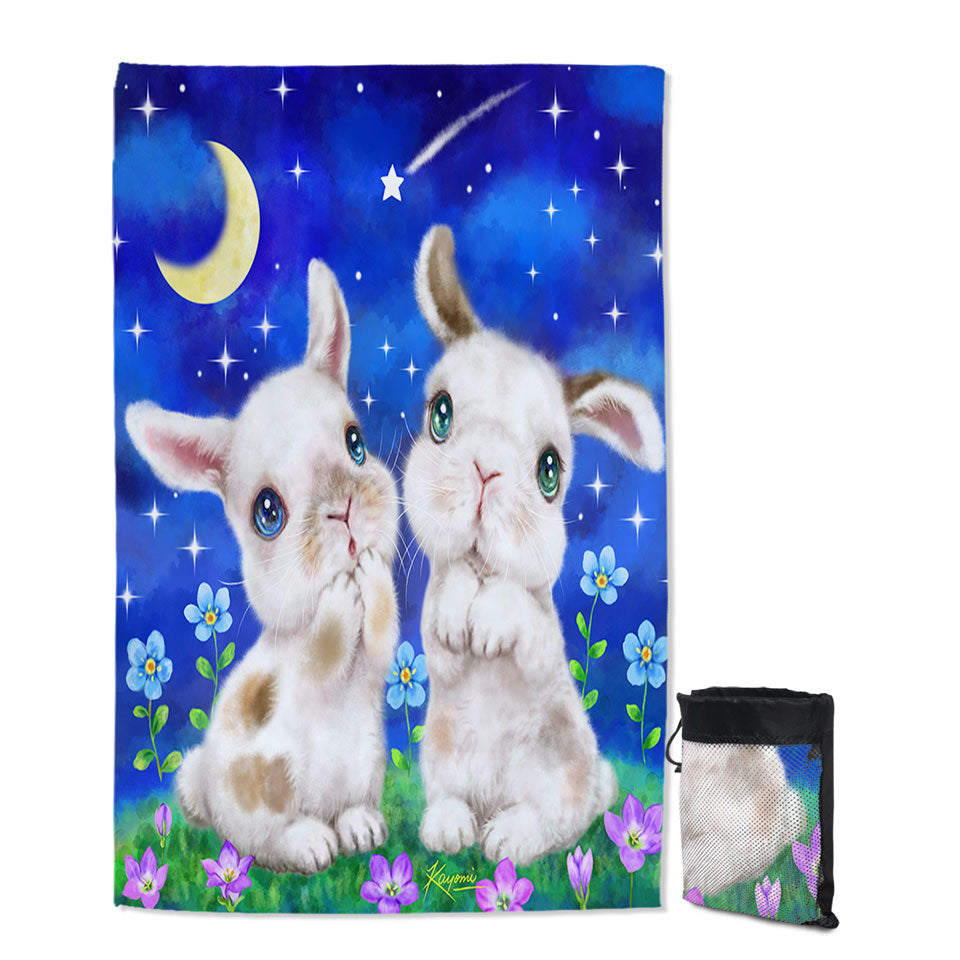 Cute Beach Towels for Kids Art Designs Starry Night Bunnies
