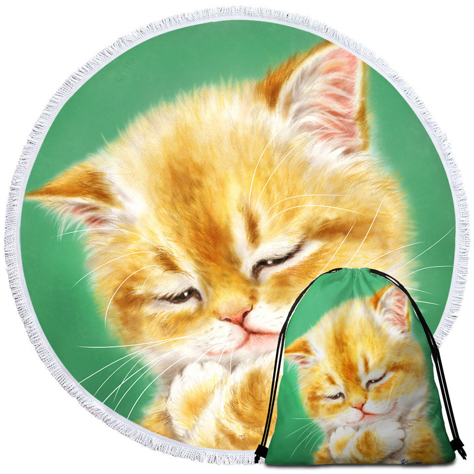 Cute Beach Towels for Travel Tempting Ginger Cat Drawing