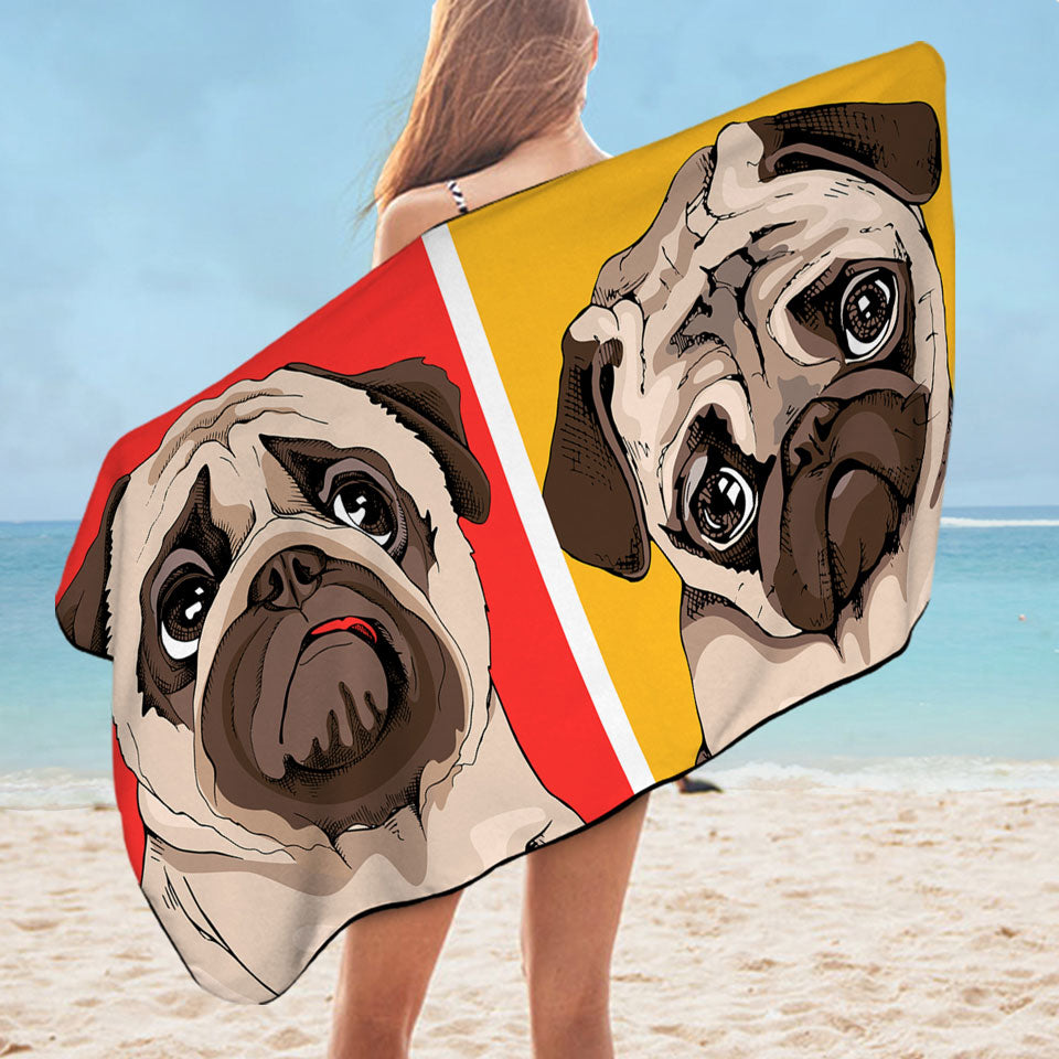 Cute Beach Towels made of Microfibre with Adorable Pug