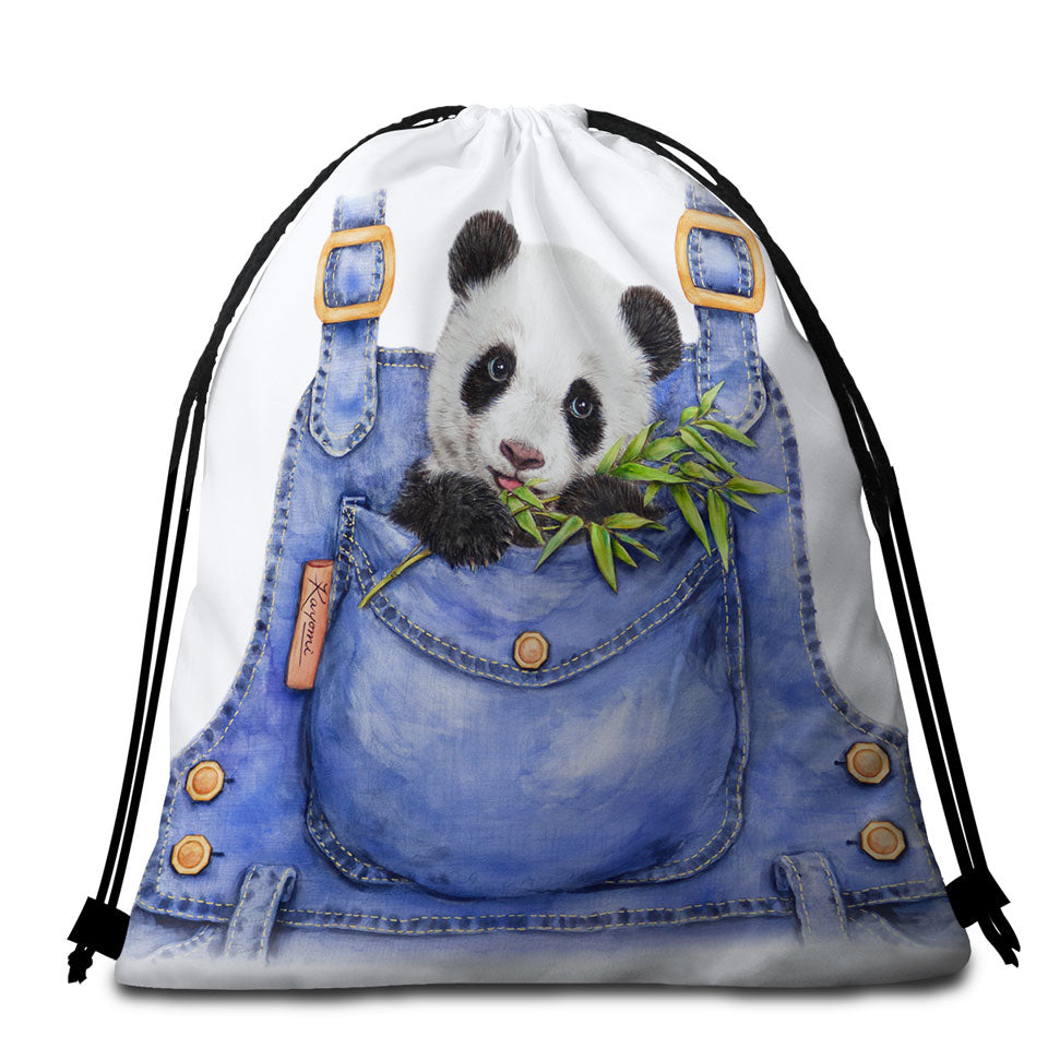 Cute Beach Towels with Animal Drawing Panda Overall