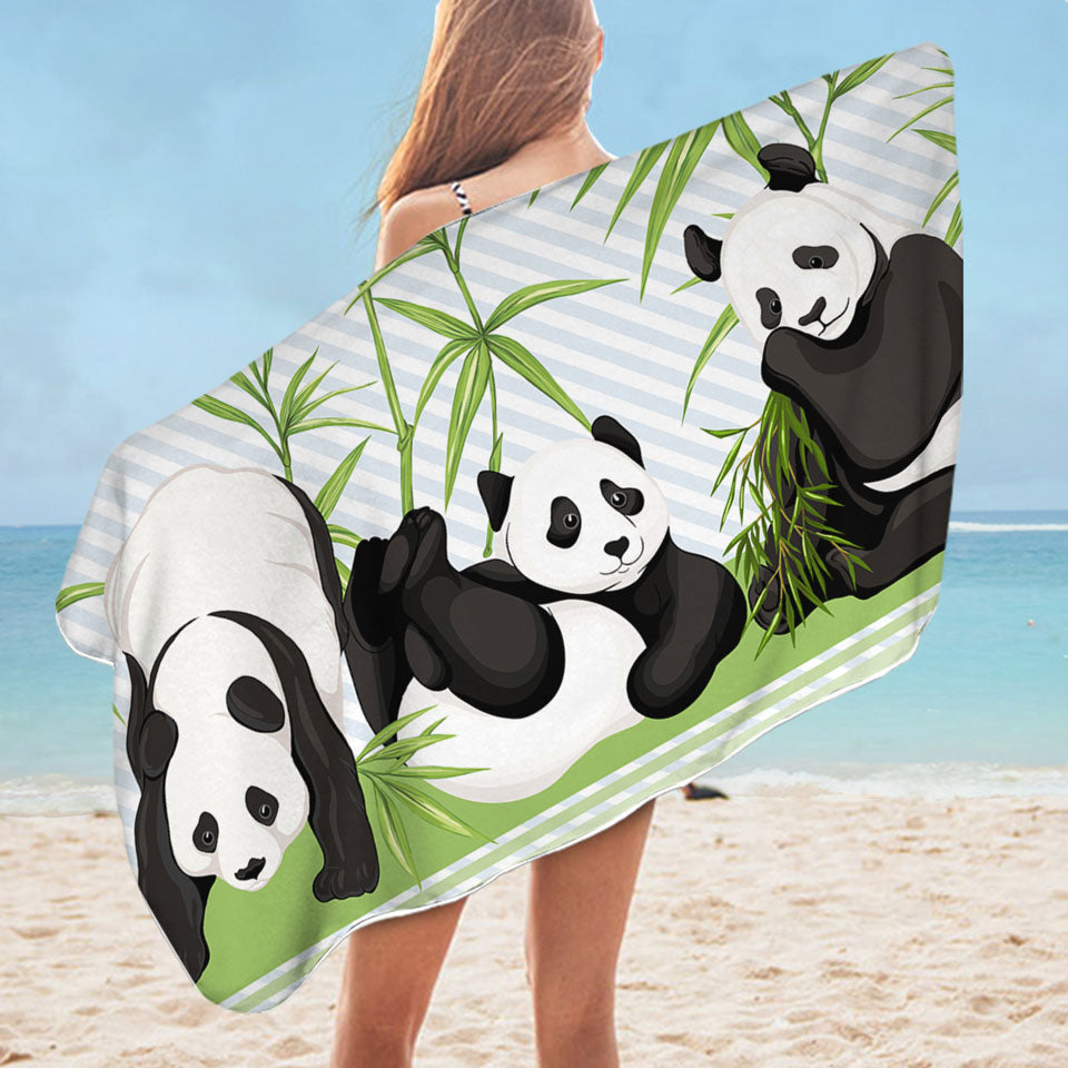 Cute Beach Towels with Little Pandas and Bamboo