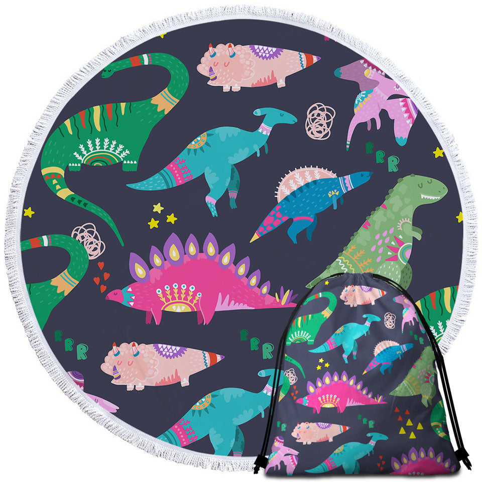 Cute Beach Towels with Multi Colored Sleeping Dinosaurs