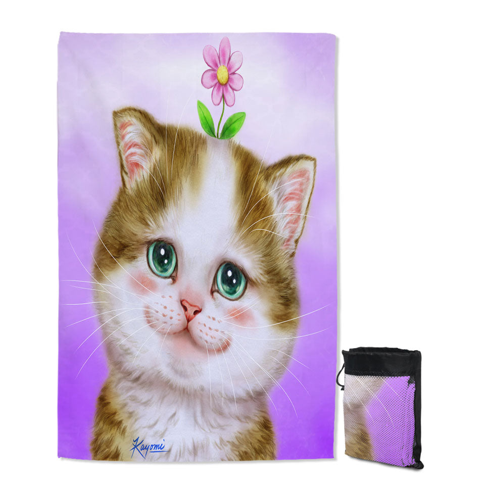 Cute Big Beach Towels Cats Prints Blushing Sweet Flower Kitten