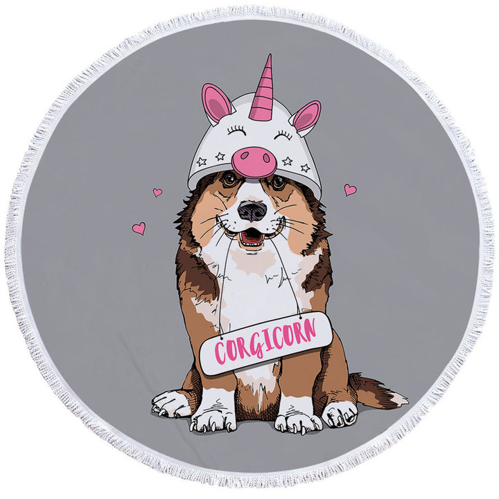 Cute Big Beach Towels Corgi Dog as A Unicorn Corgicorn
