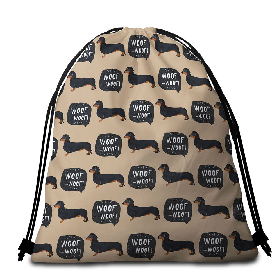 Cute Black Dachshund Beach Towel Bags