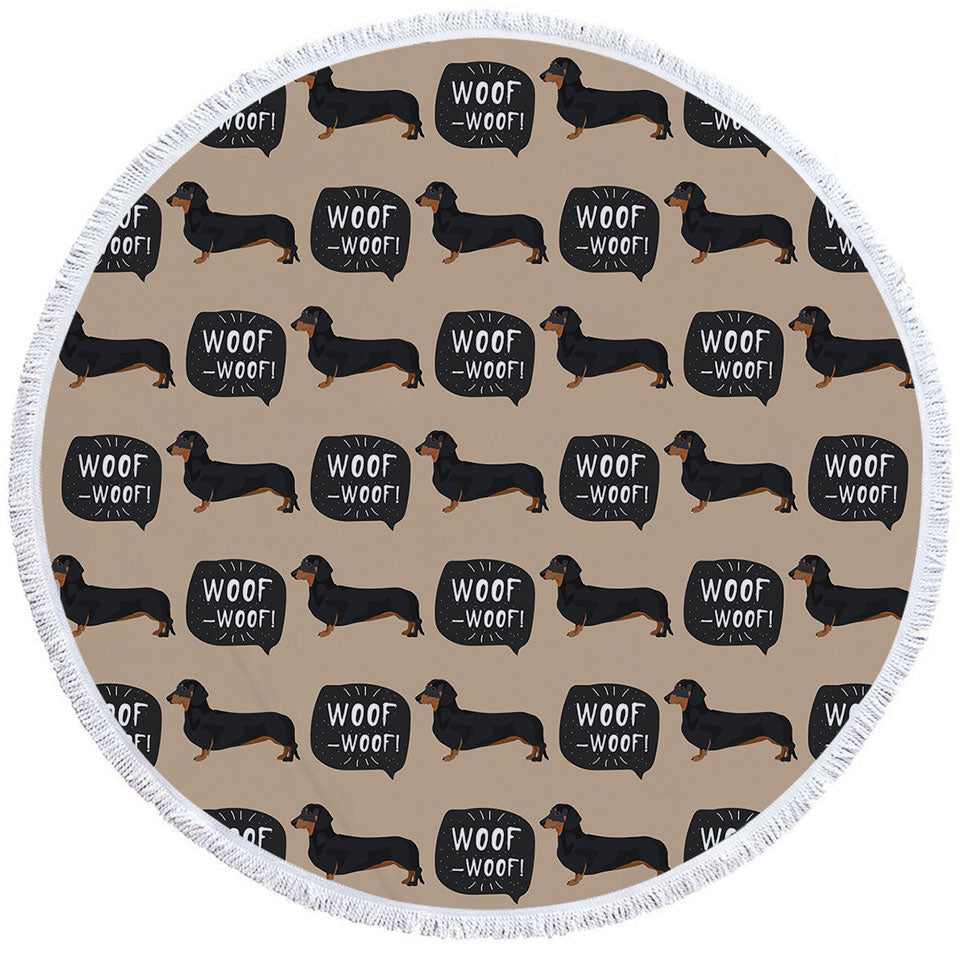 Cute Black Dachshund Round Beach Towel