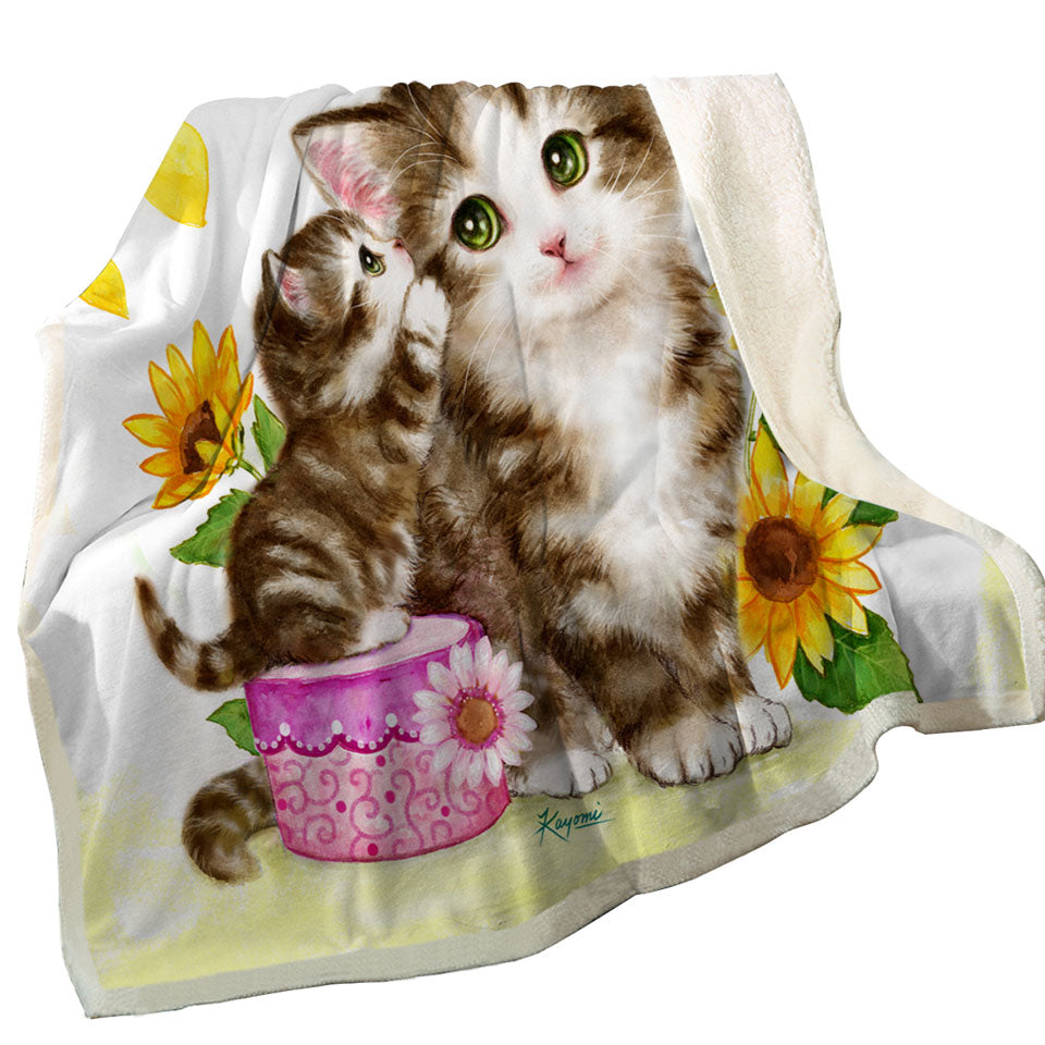 Cute Blankets Sunflower Cats Mother and Daughter