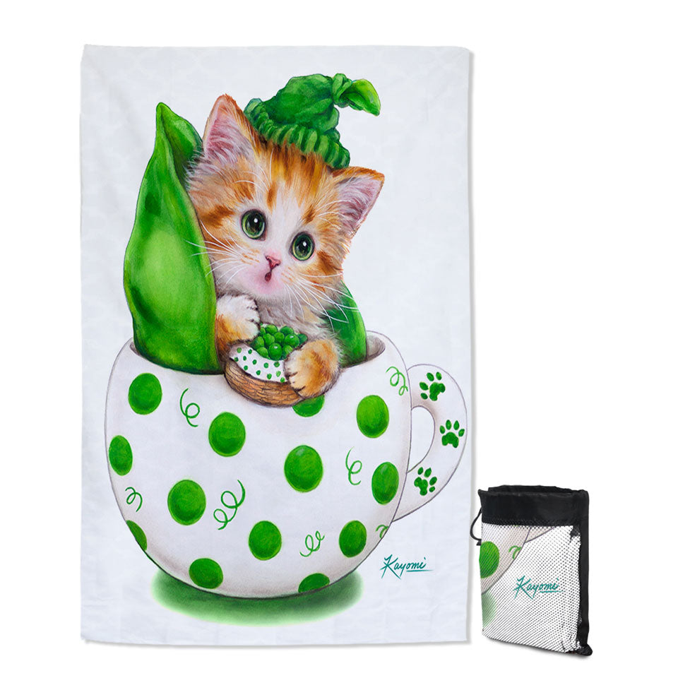 Cute Cat Art Drawings the Peapod Cup Kitten Beach Towels