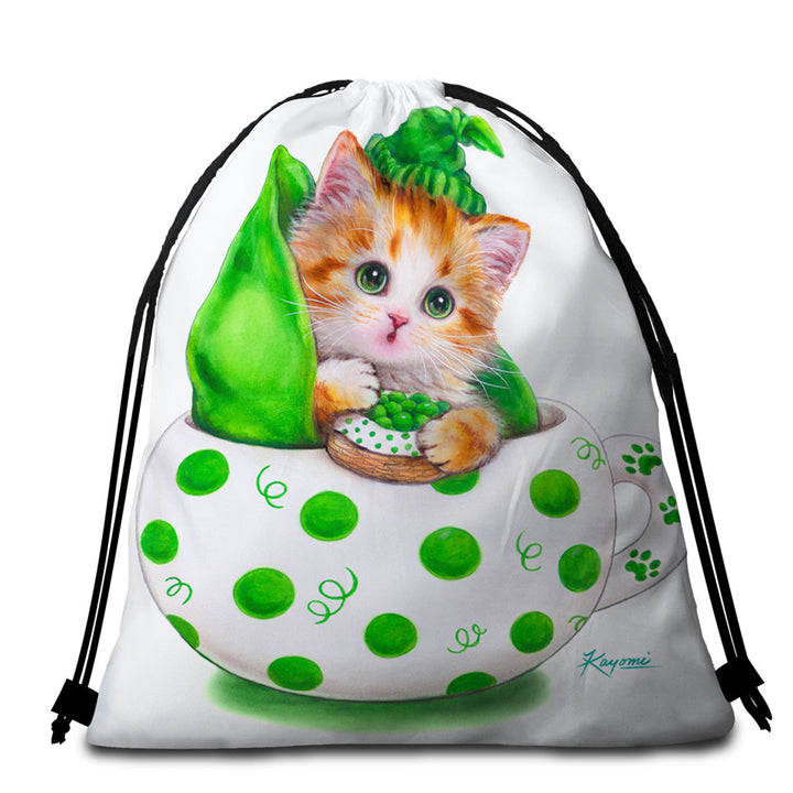 Cute Cat Art Drawings the Peapod Cup Kitten Childrens Beach Towels and Bags set