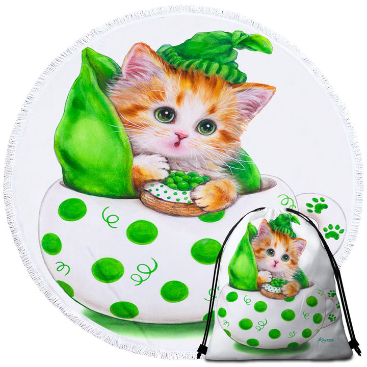 Cute Cat Art Drawings the Peapod Cup Kitten Kids Beach Towels