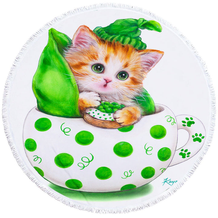 Cute Cat Art Drawings the Peapod Cup Kitten Microfiber Beach Towel