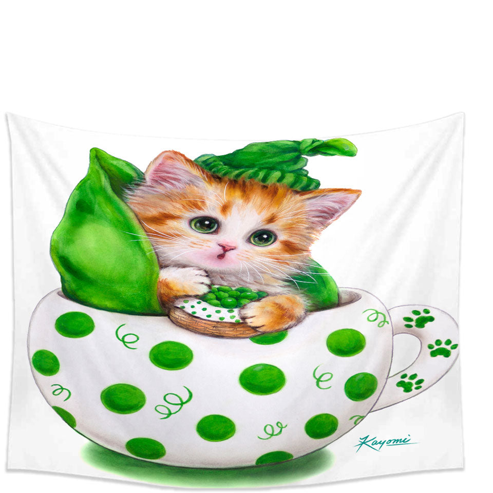 Cute Cat Art Drawings the Peapod Cup Kitten Tpaestry