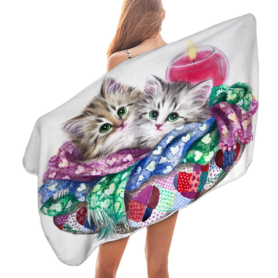 Cute Cat Art Keep Warm Tabby Kittens Childrens Beach Towels