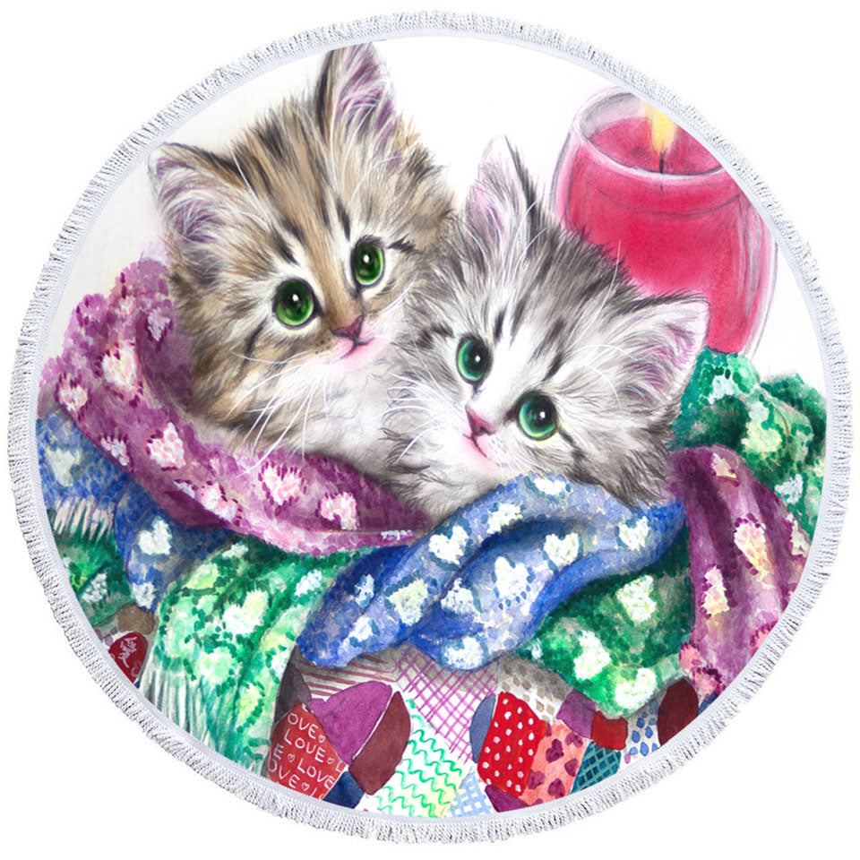 Cute Cat Art Keep Warm Tabby Kittens Cute Beach Towels