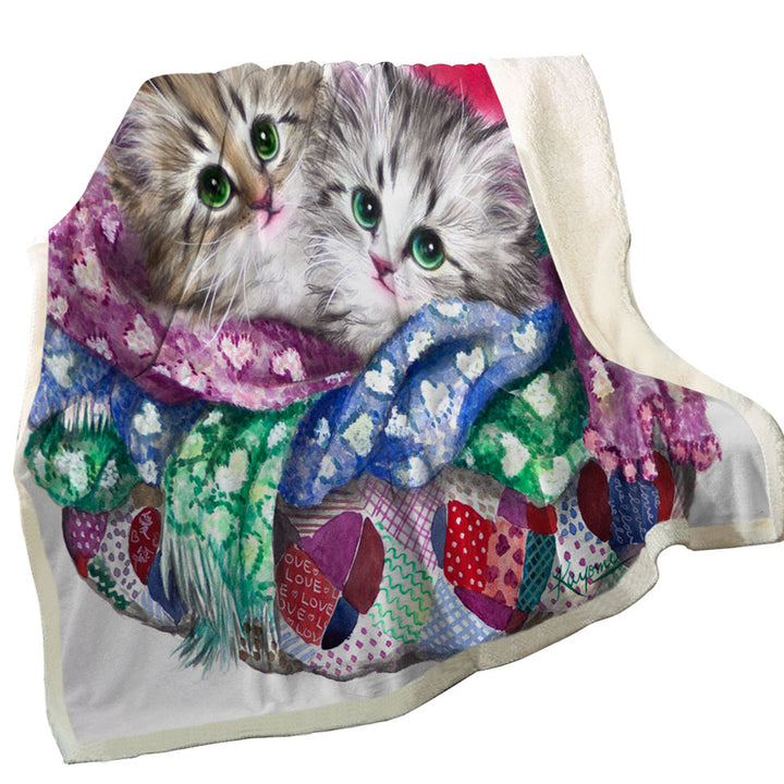 Cute Cat Art Keep Warm Tabby Kittens Fleece Blankets