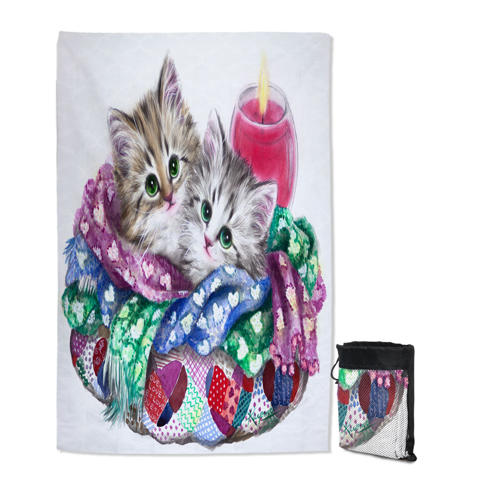 Cute Cat Art Keep Warm Tabby Kittens Kids Swimming Towels