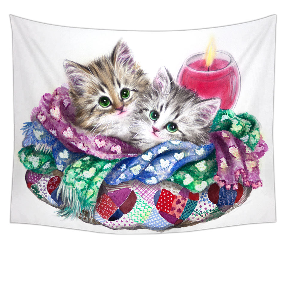 Cute Cat Art Keep Warm Tabby Kittens Tapestry Wall Hanging