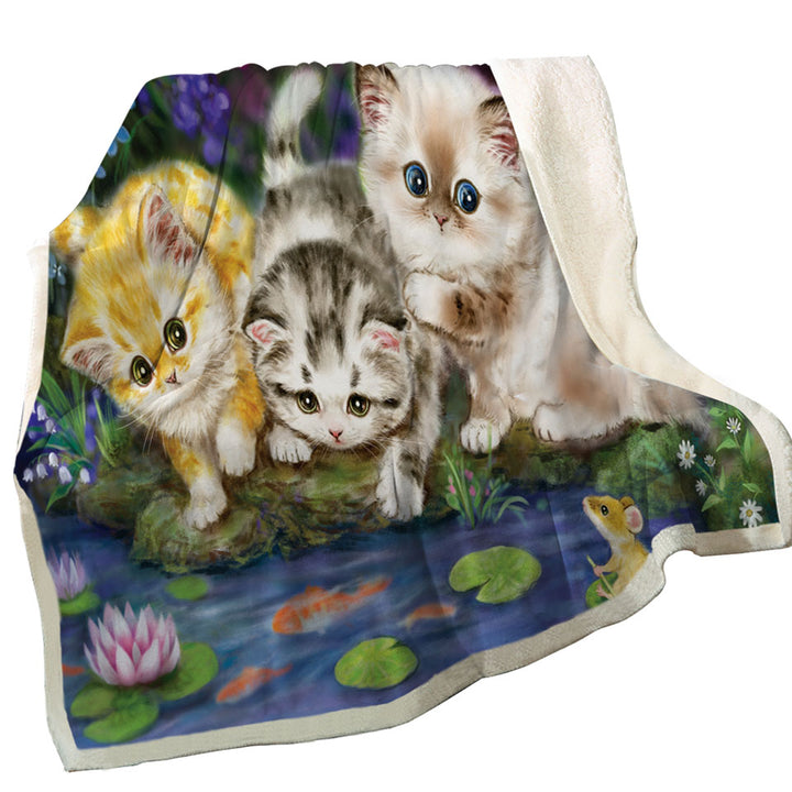 Cute Cat Art Three Kittens in Japanese Garden Sherpa Blanket