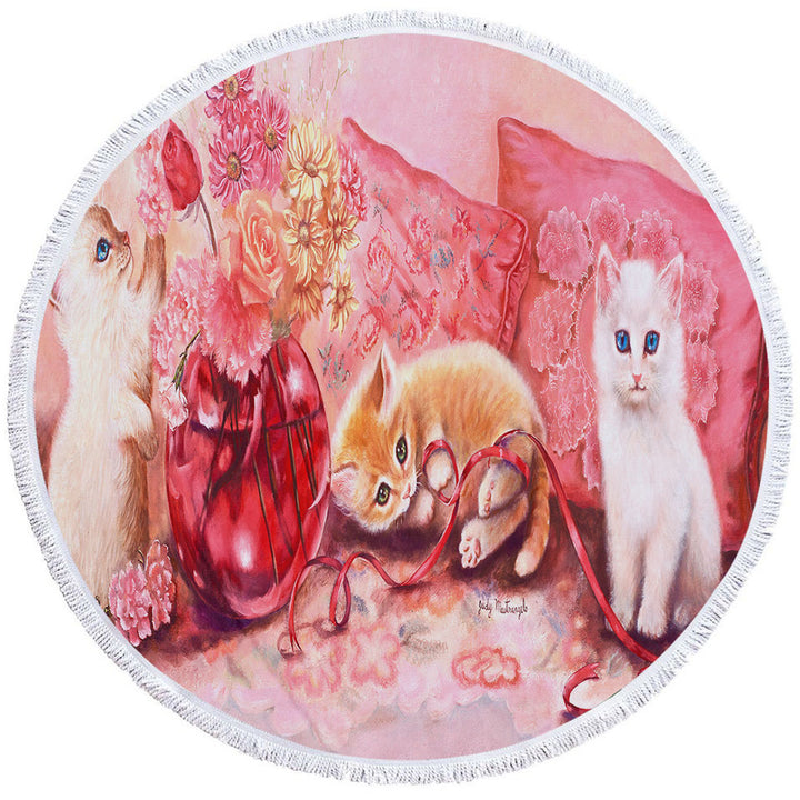 Cute Cat Art the Three Adorable Kittens Beach Towels