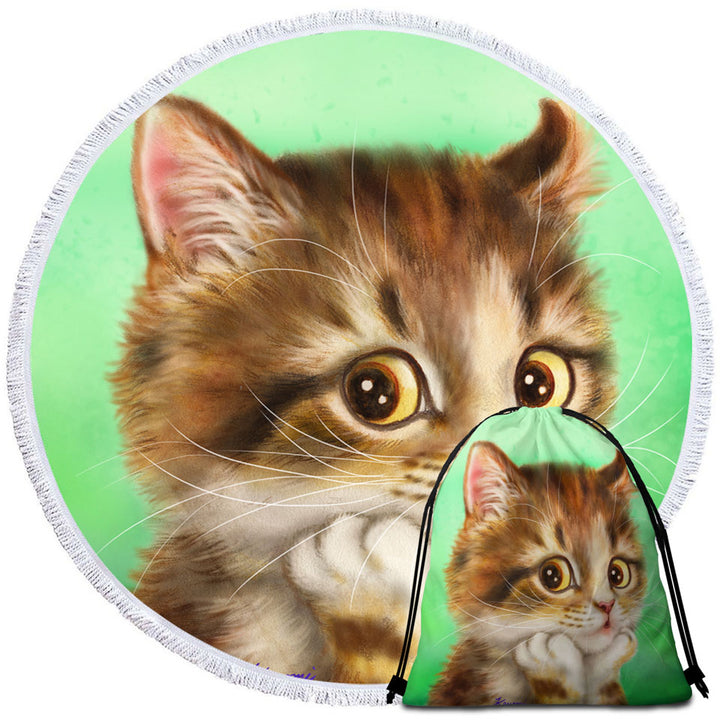 Cute Cat Beach Towels and Bags Set Art Designs Patient Kitten