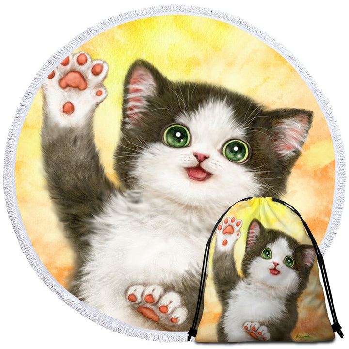 Cute Cat Beach Towels and Bags Set Hi Five Black White Kitten