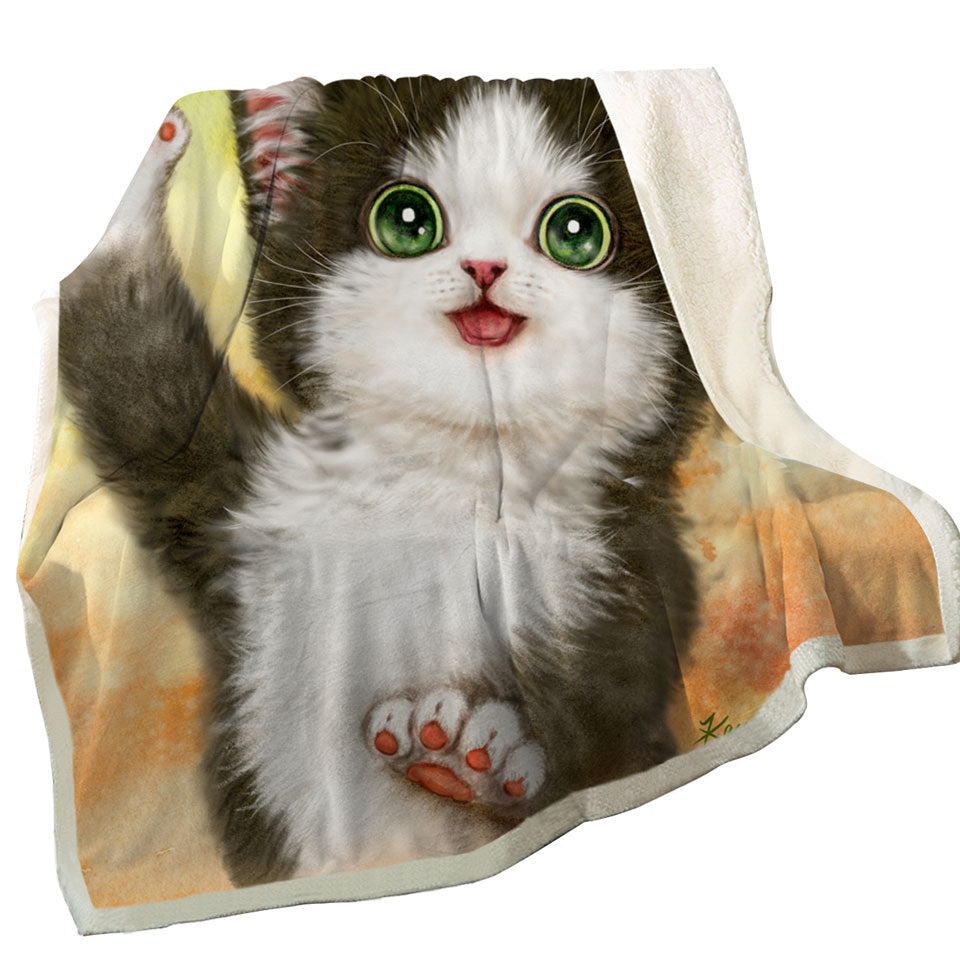 Cute Cat Blankets Hi Five Black White Kitten