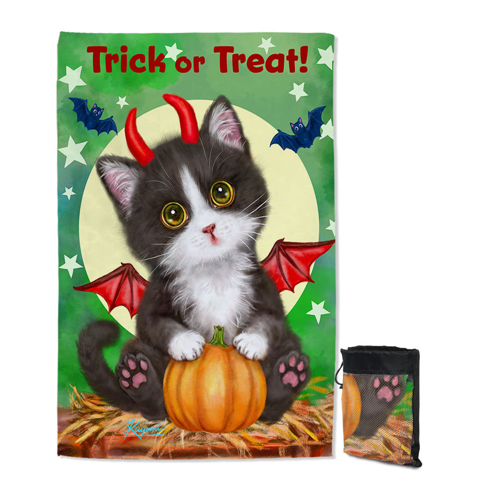 Cute Cat Design Beach Towels for Halloween Devil Kitten