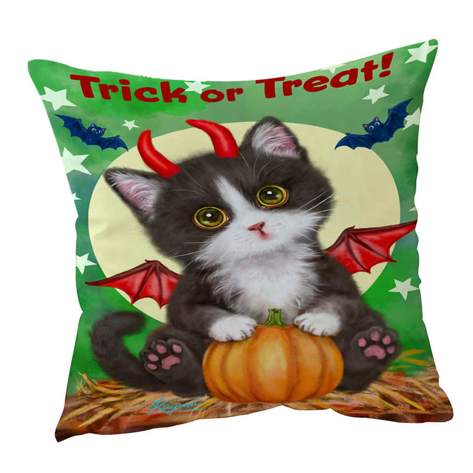 Cute Cat Design Throw Pillows for Halloween Devil Kitten