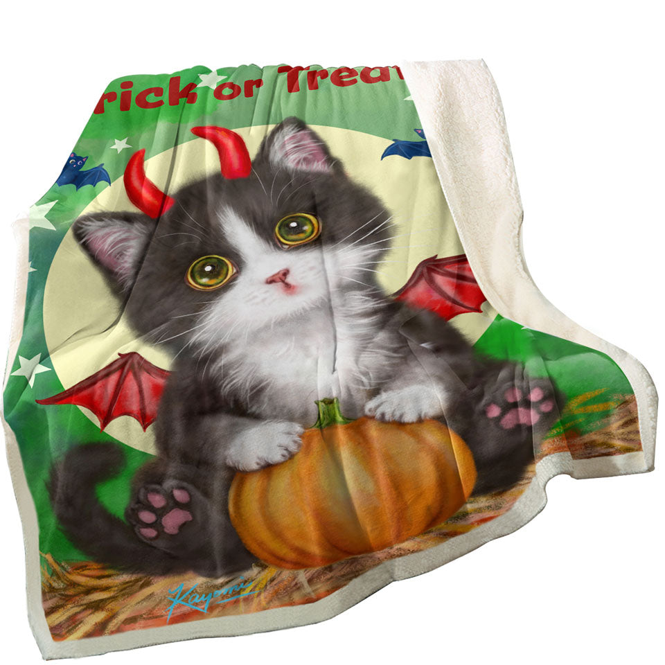 Cute Cat Design Throws for Halloween Devil Kitten