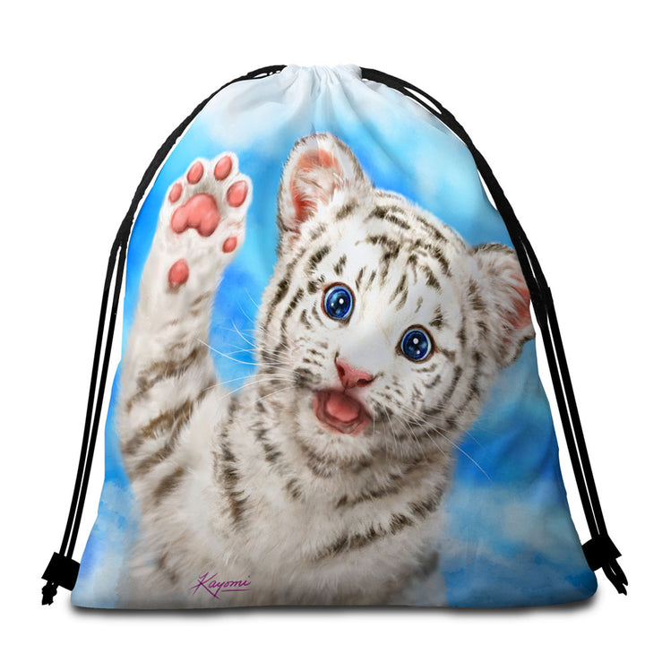Cute Cat Designs Hi Five White Tiger Cub Beach Towel Pack