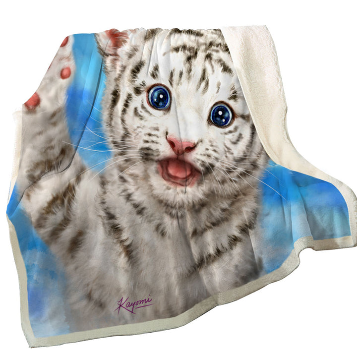 Cute Cat Designs Hi Five White Tiger Cub Sherpa Blanket