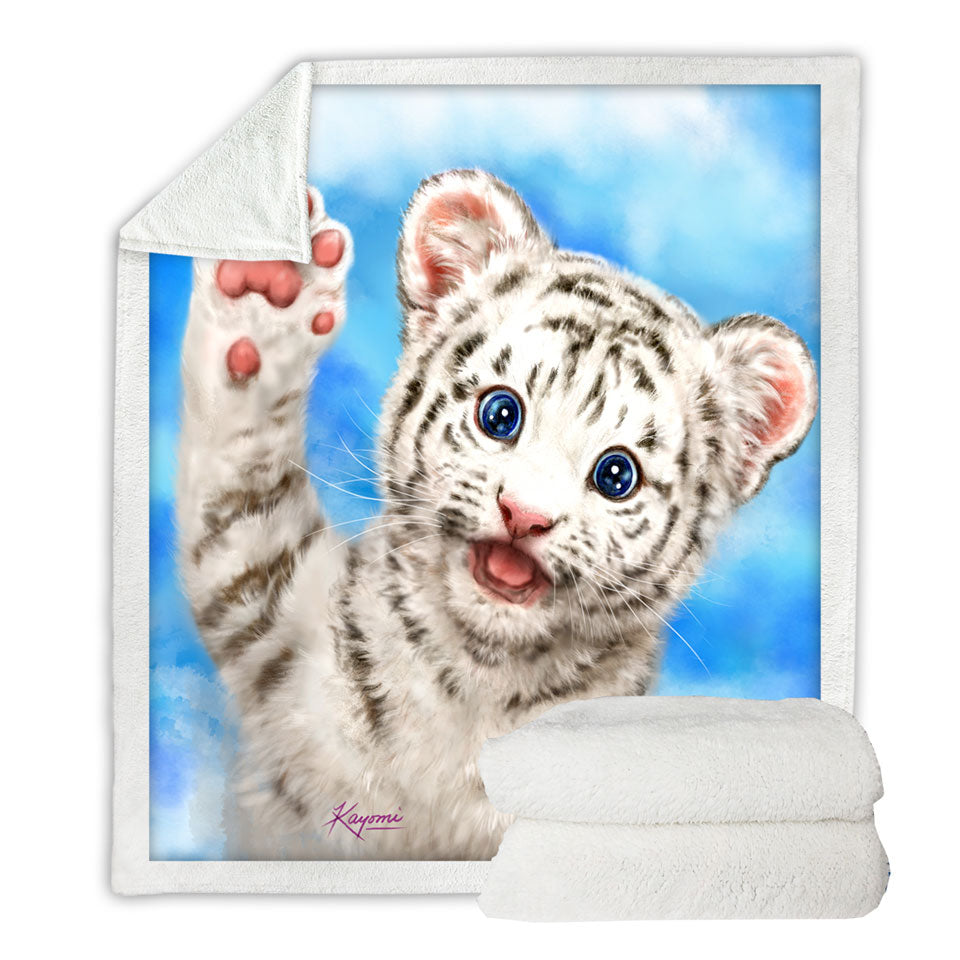 Cute Cat Designs Hi Five White Tiger Cub Throw Blanket