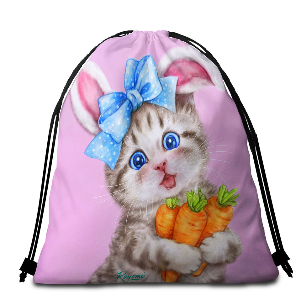 Cute Cat Drawings Beach Towel Bags for Kids the Rabbit Kitten
