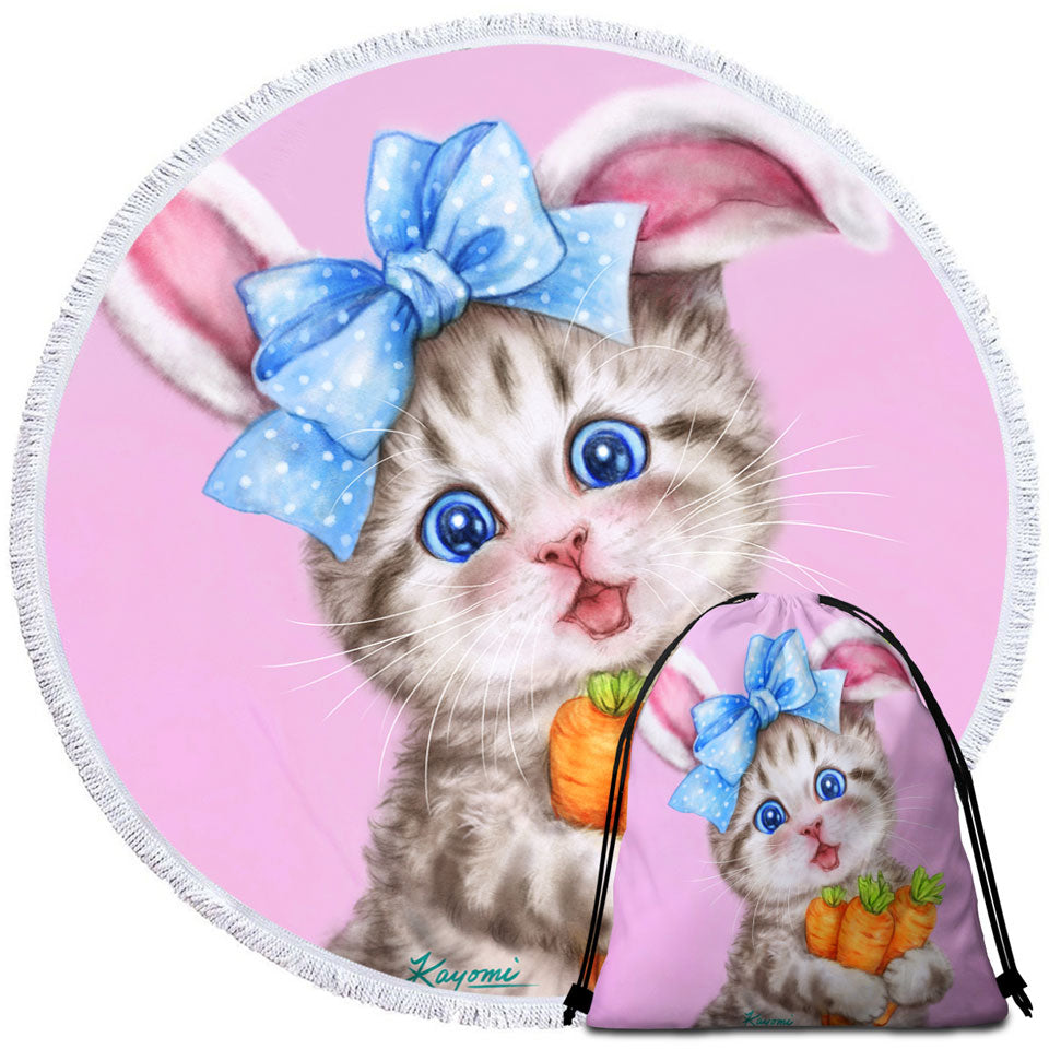 Cute Cat Drawings Beach Towels for Kids the Rabbit Kitten