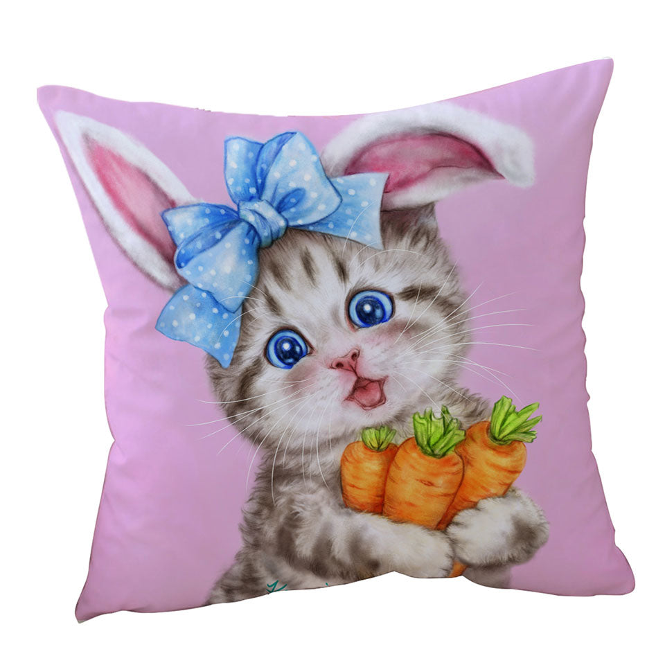 Cute Cat Drawings Cushion Cover for Kids the Rabbit Kitten