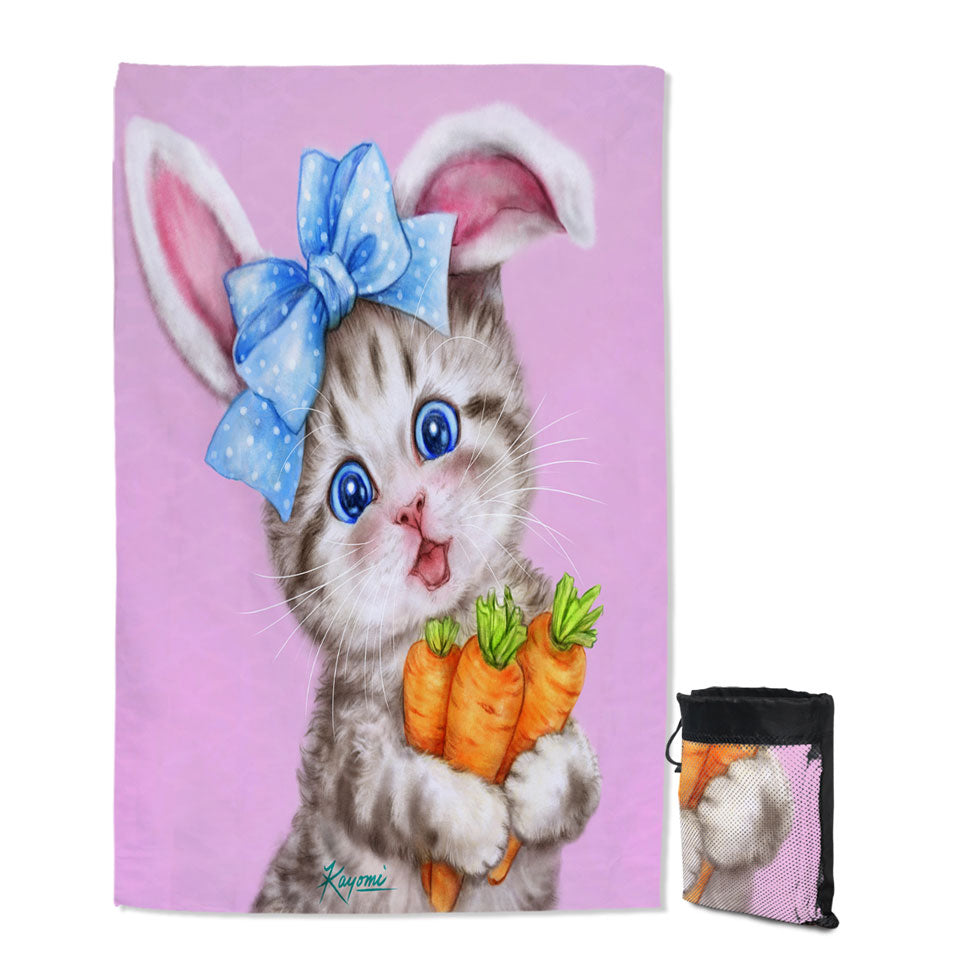 Cute Cat Drawings Quick Dry Beach Towel for Kids the Rabbit Kitten