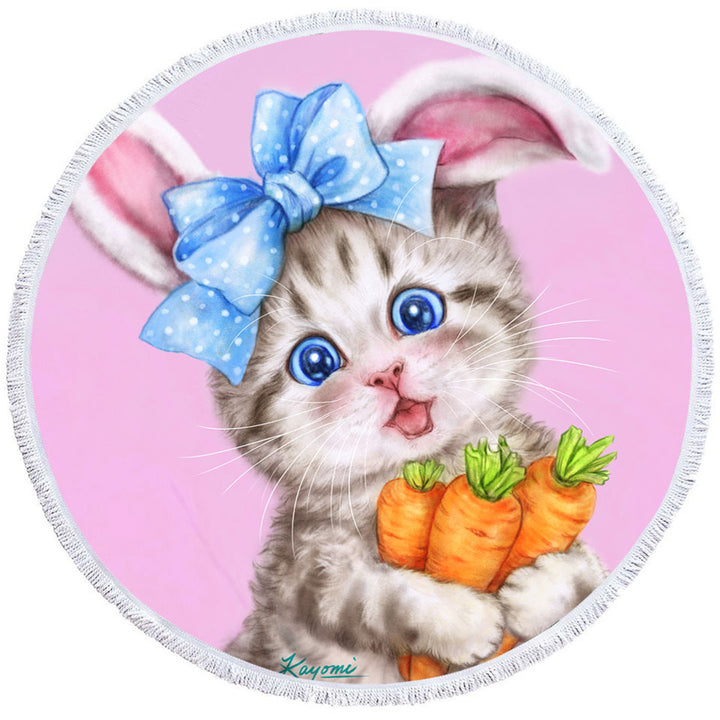 Cute Cat Drawings Round Towel for Kids the Rabbit Kitten