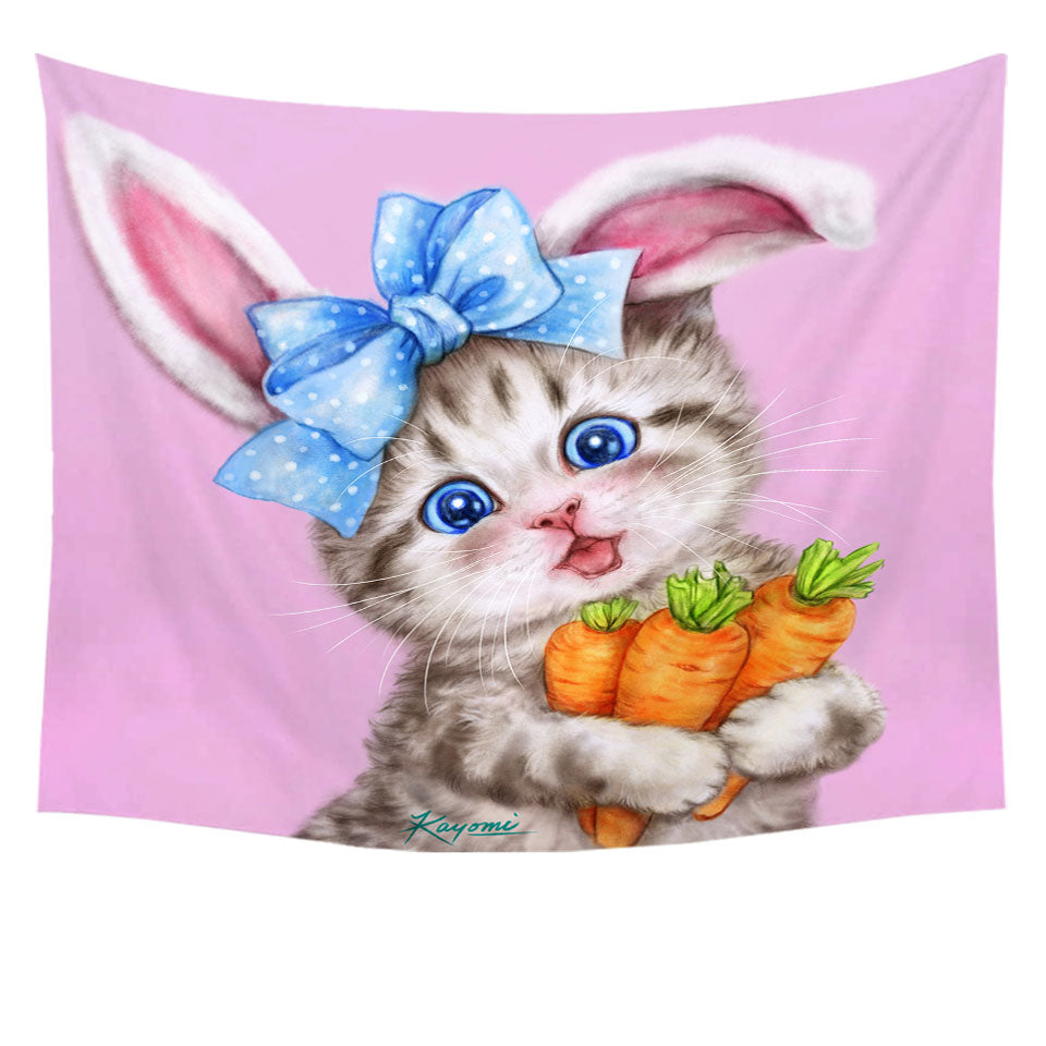 Cute Cat Drawings Tapestry for Kids the Rabbit Kitten