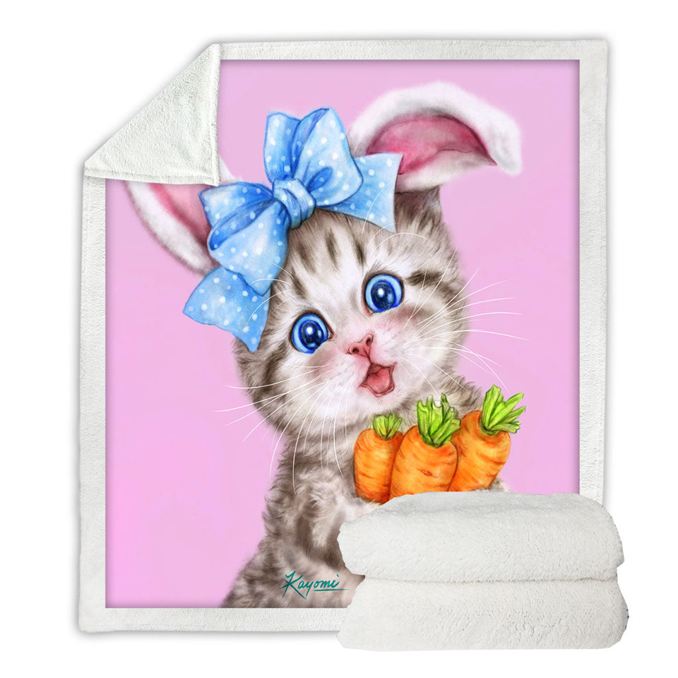 Cute Cat Drawings Throws for Kids the Rabbit Kitten