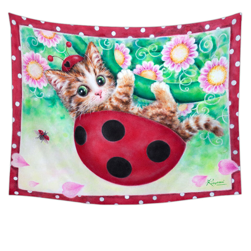 Cute Cat Drawings Wall Decor for Kids Ladybug Kitty