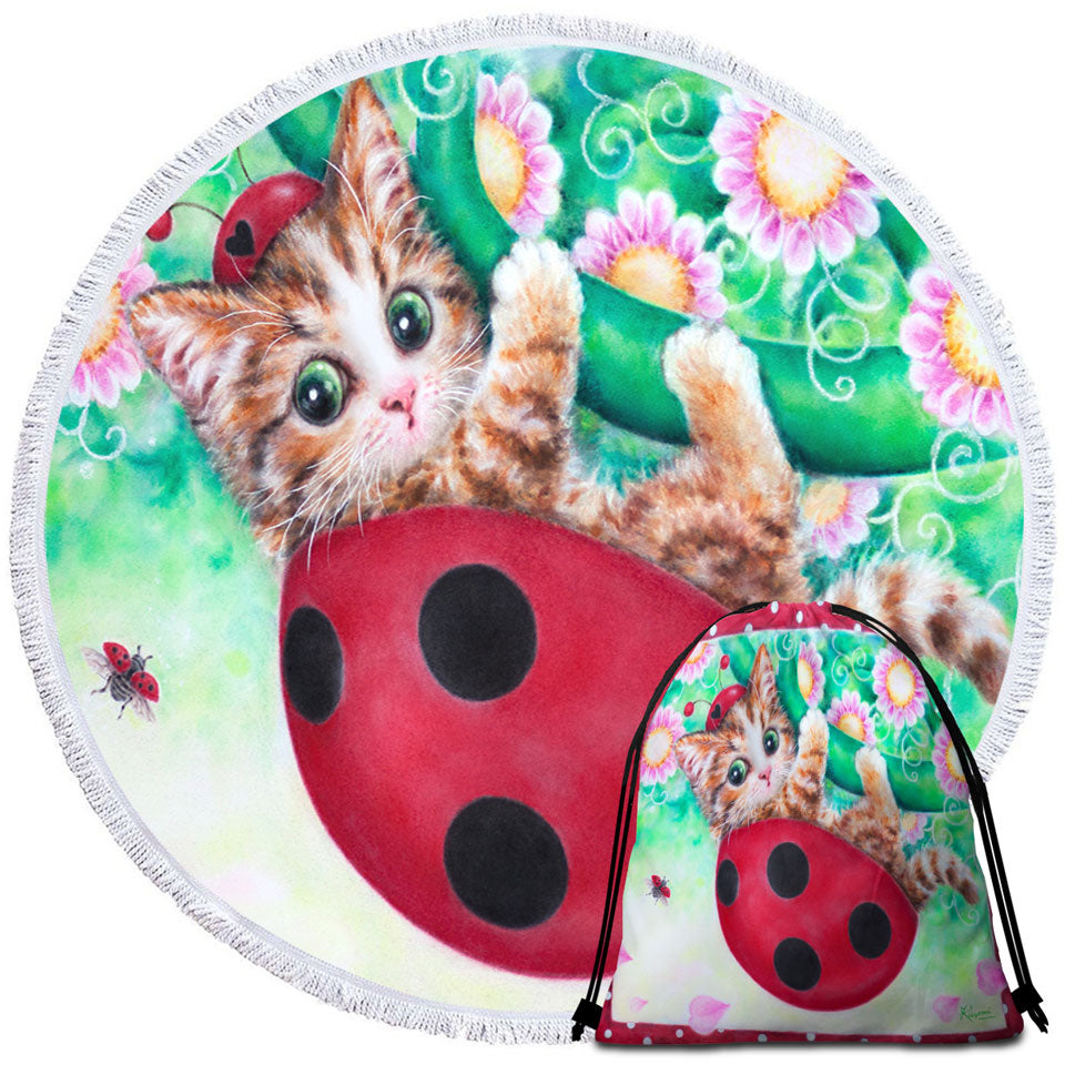 Cute Cat Drawings unique Beach Towels for Kids Ladybug Kitty